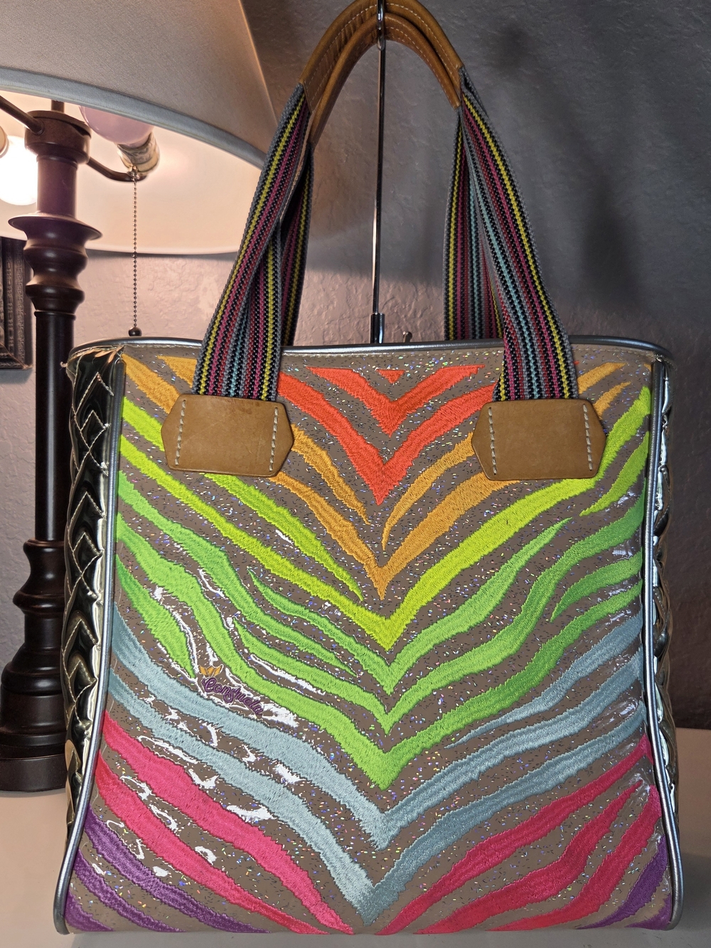 Consuela Veronica Classic Tote Zebra Embroidered Glitter Retired